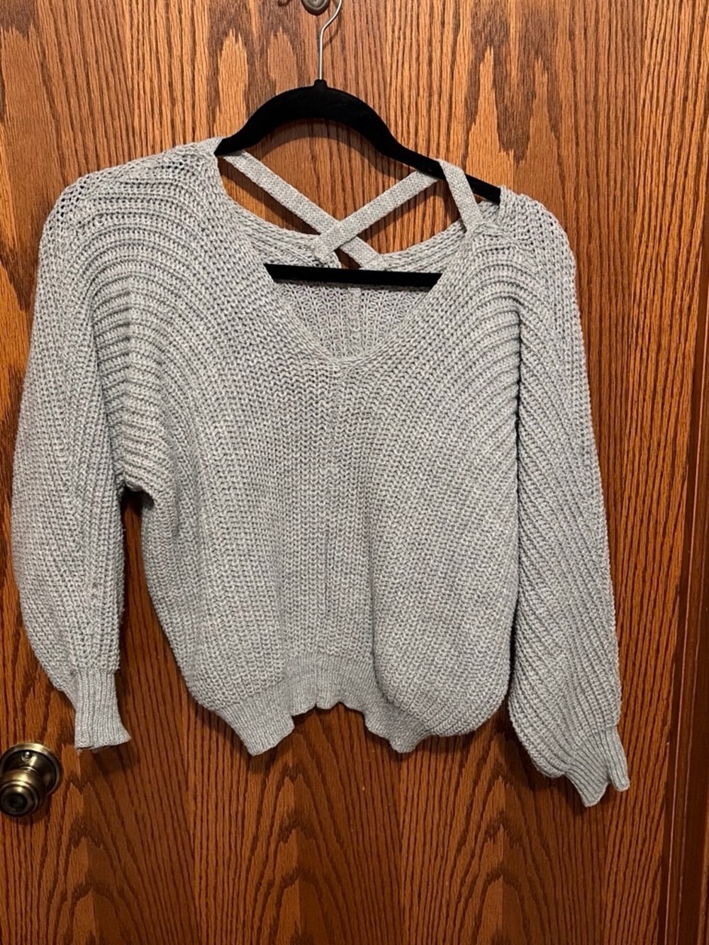 T.J.Maxx Light Gray Crisscross V-Neck Sweater